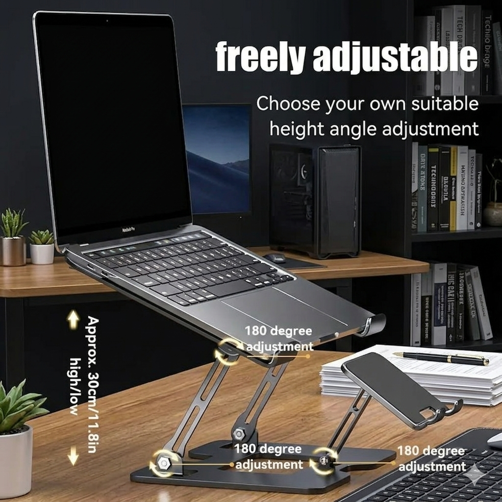 2 In 1 Steel Laptop Stand and Phone Holder